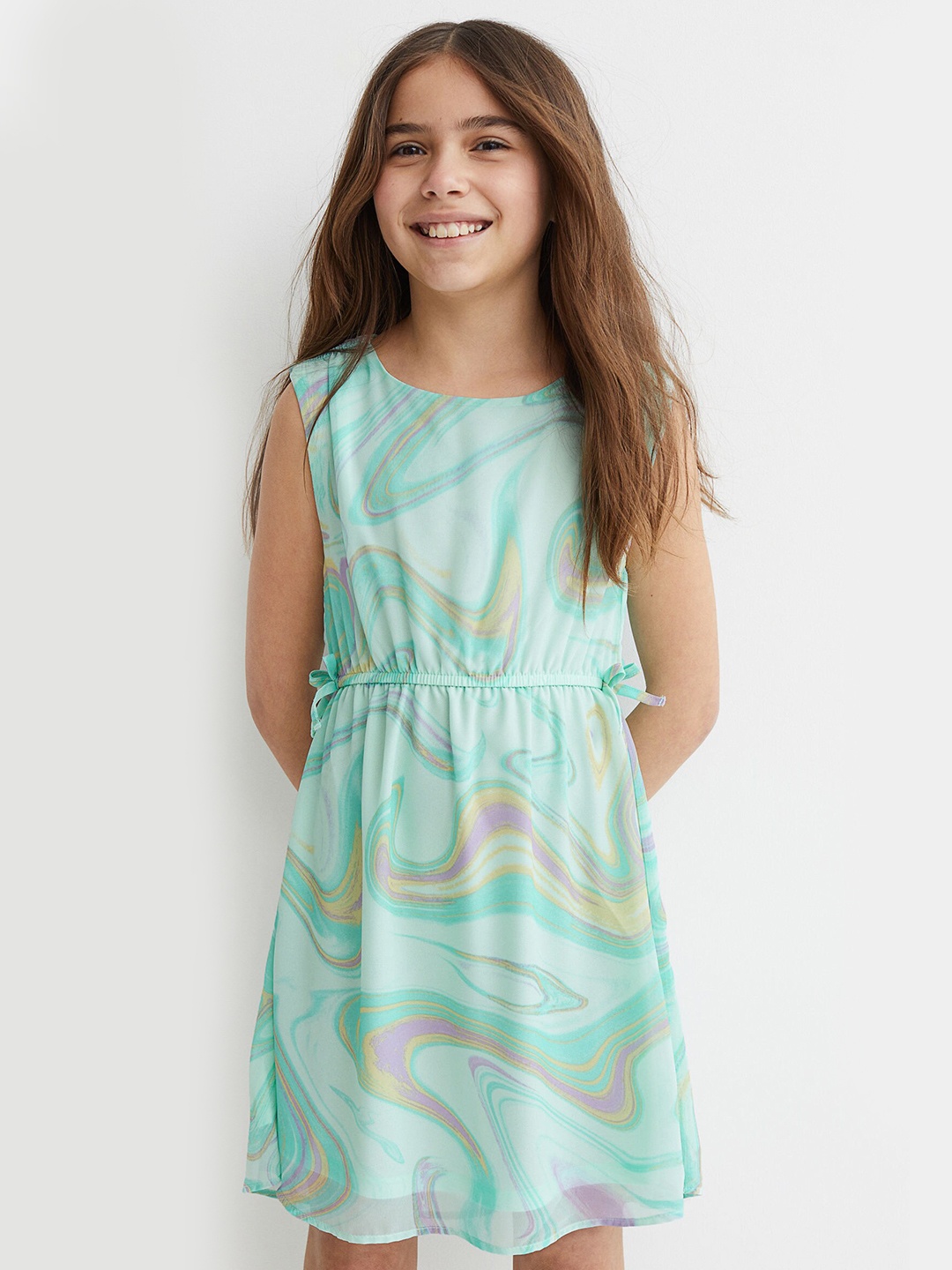 

H&M Girls Printed Chiffon Dress, Green