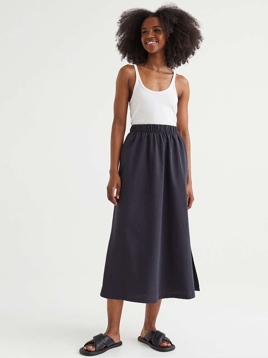 

H&M Women Black Long Denim Skirt