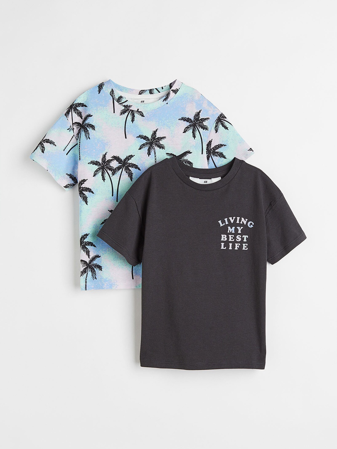 

H&M Boys Pack Of 2 Blue & Black Printed Pure Cotton T-shirts