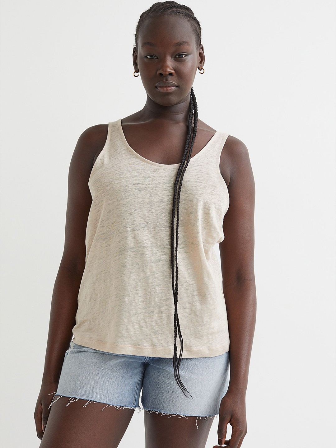 

H&M Women Beige Linen Jersey Vest Top