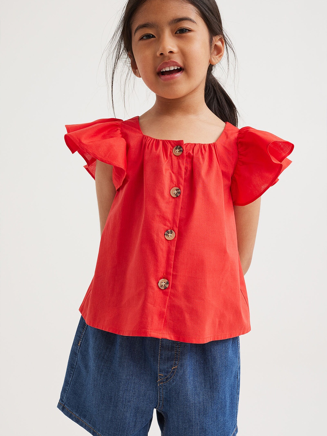 

H&M Girls Red Butterfly-Sleeved Blouse