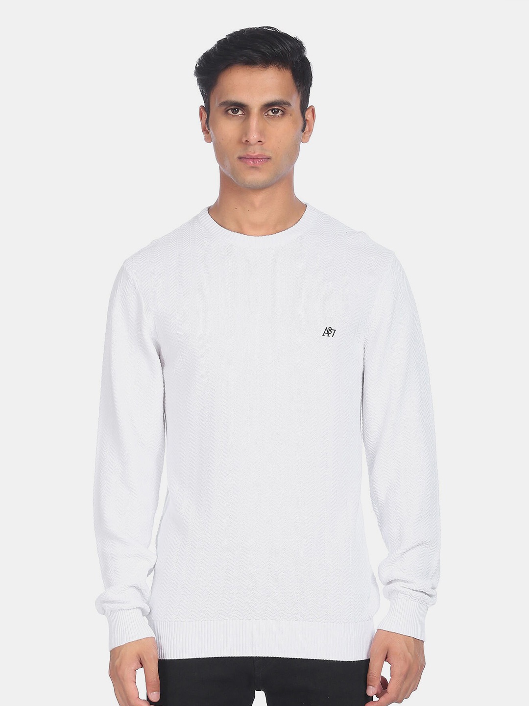 

Aeropostale Men White Solid Pullover