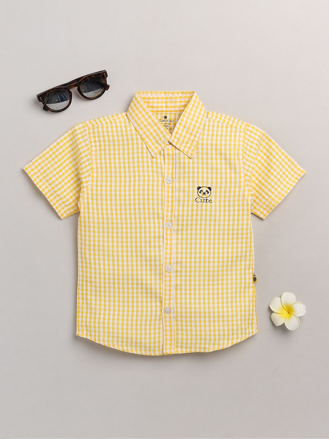 

BRATS AND DOLLS Boys Yellow Gingham Checks Checked Cotton Casual Shirt