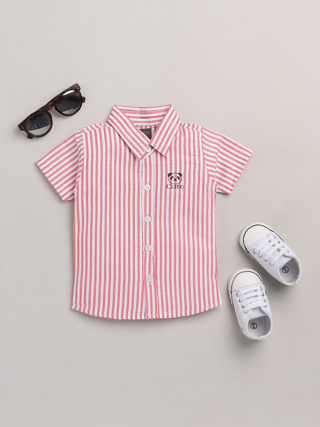 

BRATS AND DOLLS Boys Pink & White Striped Cotton Casual Shirt