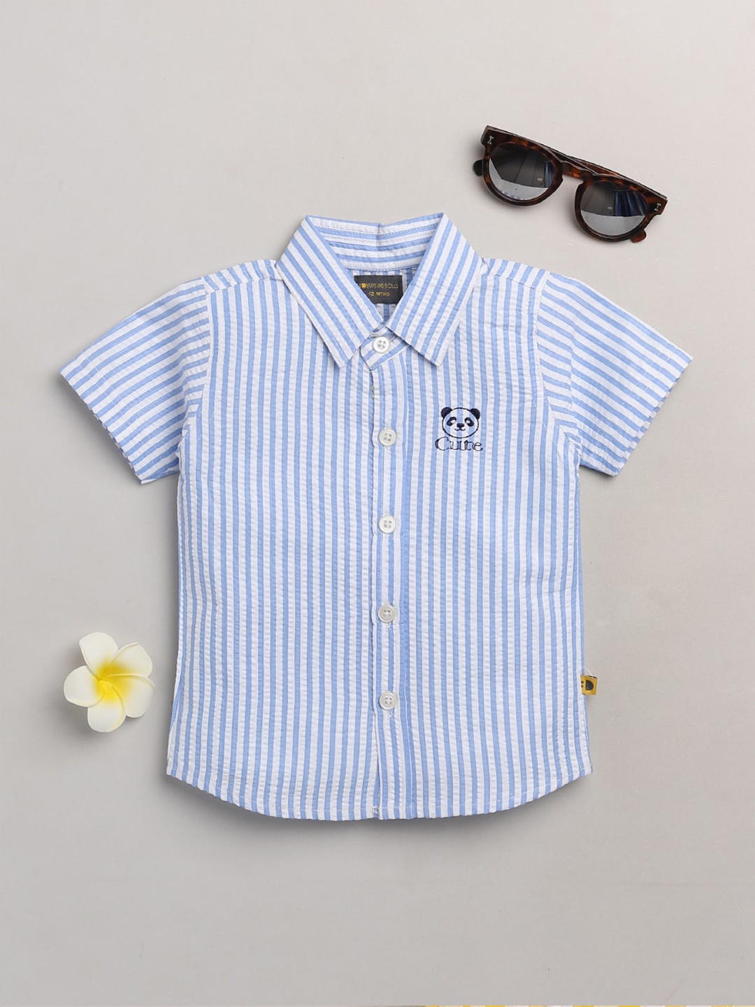 

BRATS AND DOLLS Boys Blue & White Striped Cotton Casual Shirt