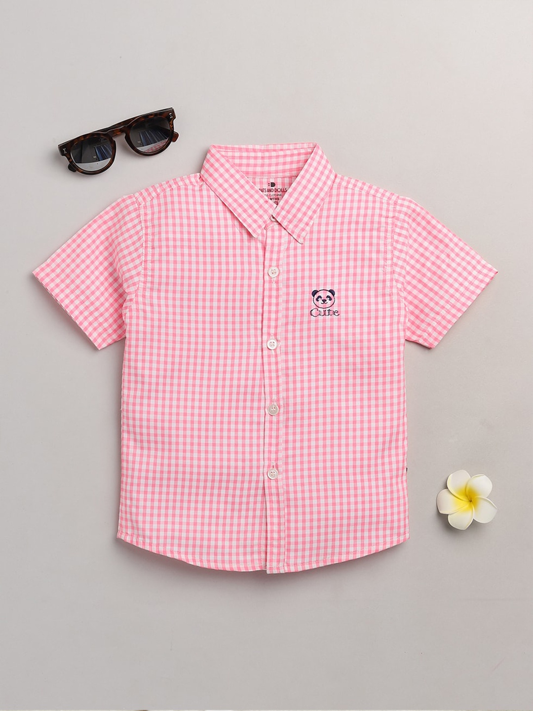 

BRATS AND DOLLS Boys Pink & White Gingham Checks Checked Cotton Casual Shirt