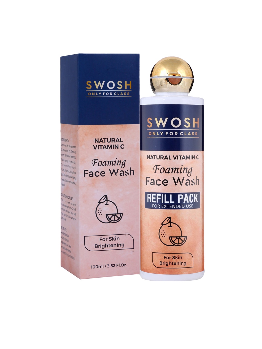 

SWOSH Natural Vitamin C Foaming Face Wash Refill Pack for Skin Brightening - 200 ml, Pink