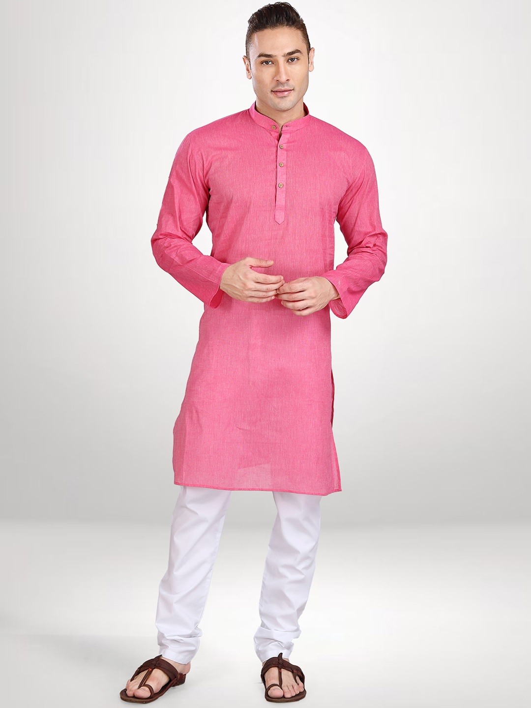 

RG DESIGNERS Men Pink & White Kurta with Churidar