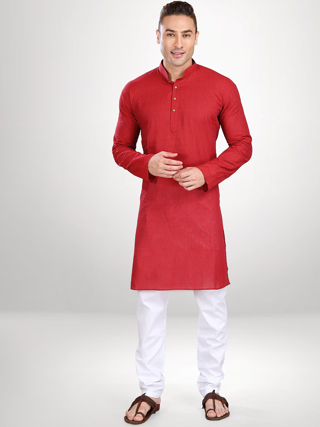 

RG DESIGNERS Men Red & White Solid Kurta with Pyjamas