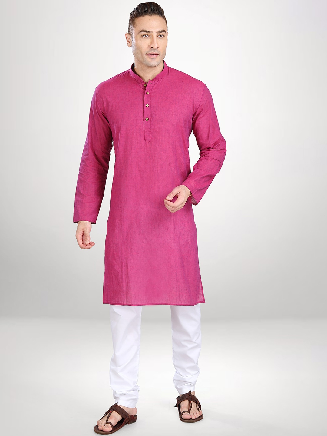 

RG DESIGNERS Men Pink & White Solid Kurta with Pyjamas
