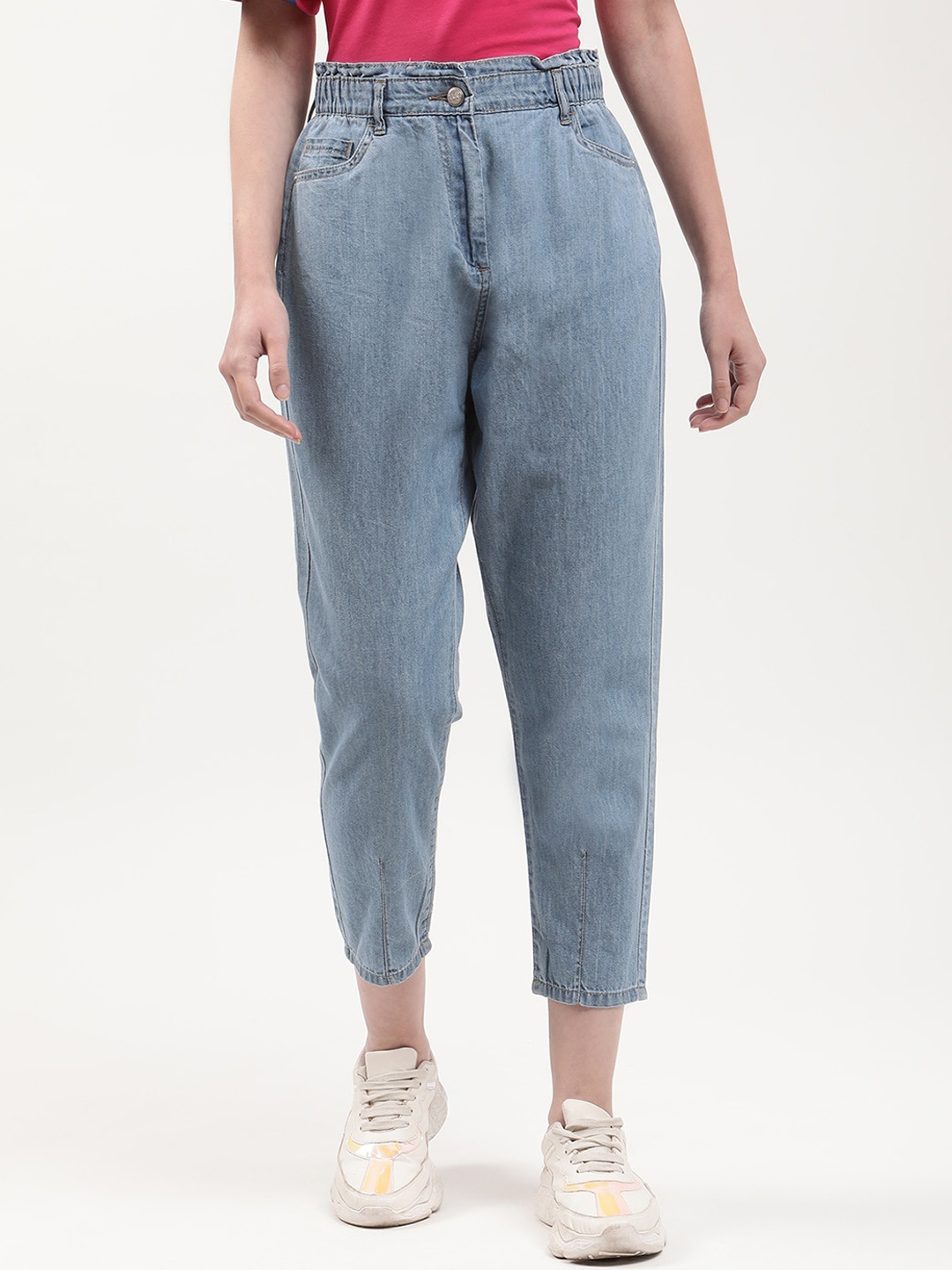 

ELLE Women Blue High-Rise Stretchable Crop Cotton Jeans