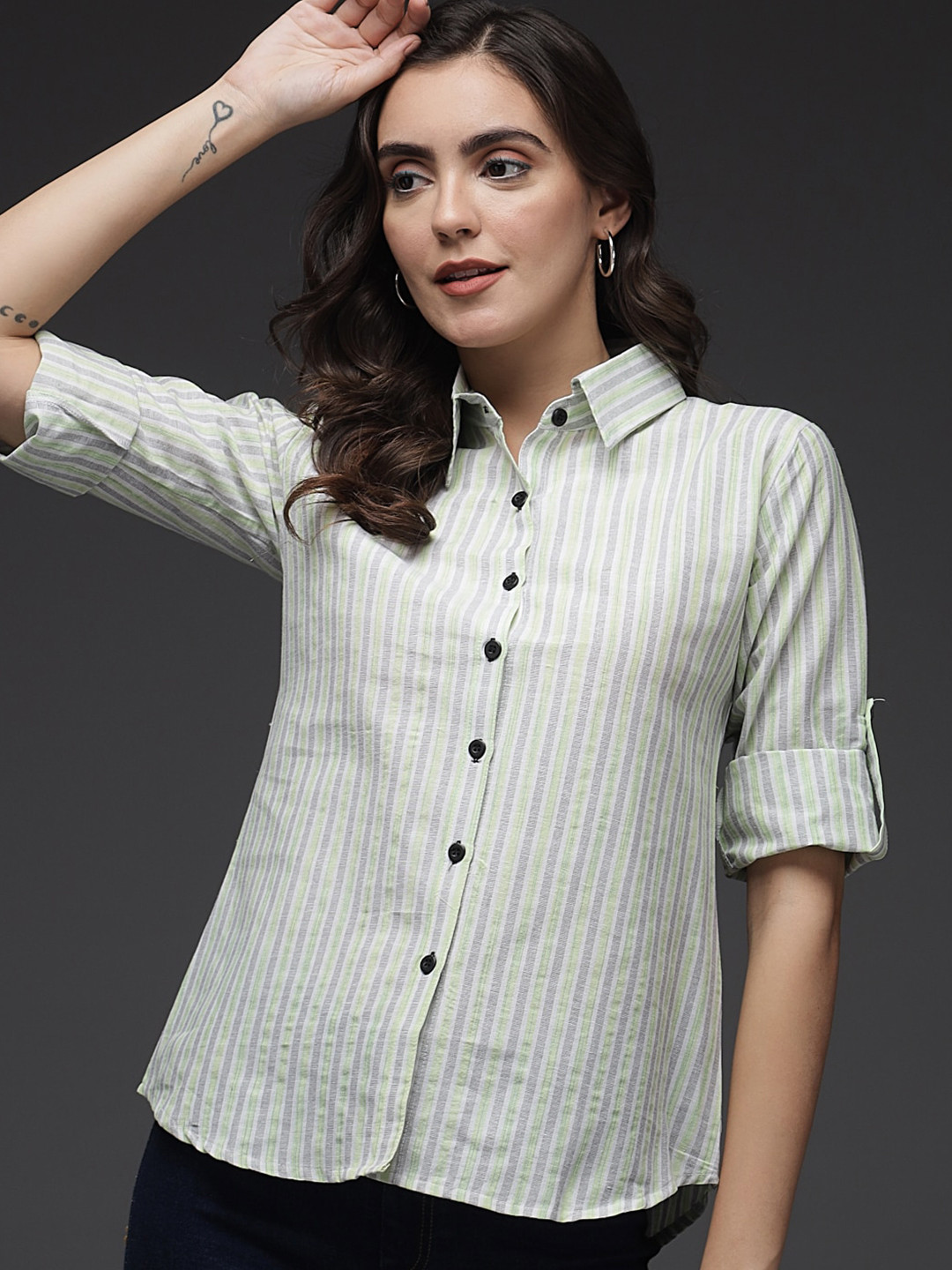 

Darzi Women White Comfort Striped Casual Shirt
