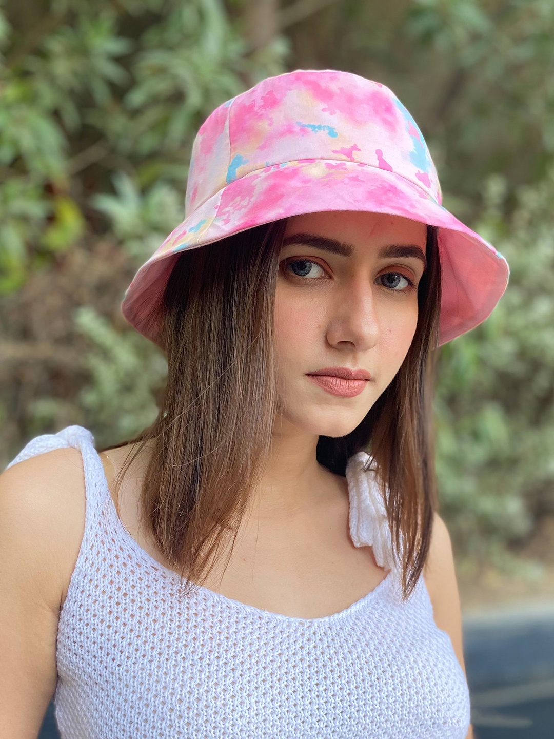 

HAIR DRAMA CO. Women Pink & Blue Tie-Dyed Bucket Hat