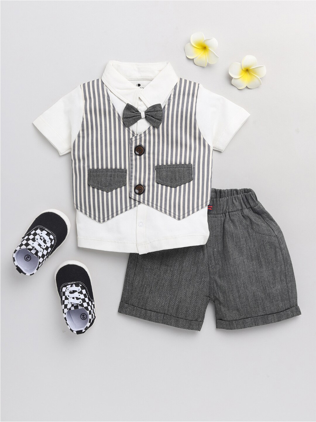 

BRATS AND DOLLS Boys Grey Pure Cotton Shirt with Shorts