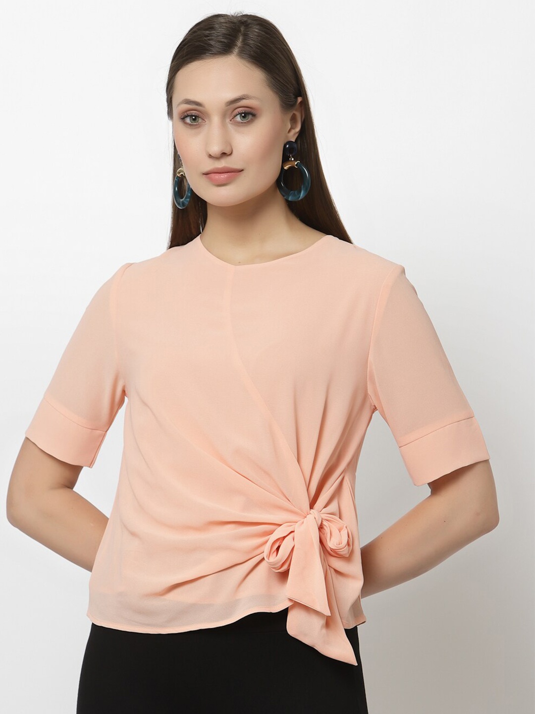 

Gipsy Women Peach-Coloured Solid Tie-Up Top