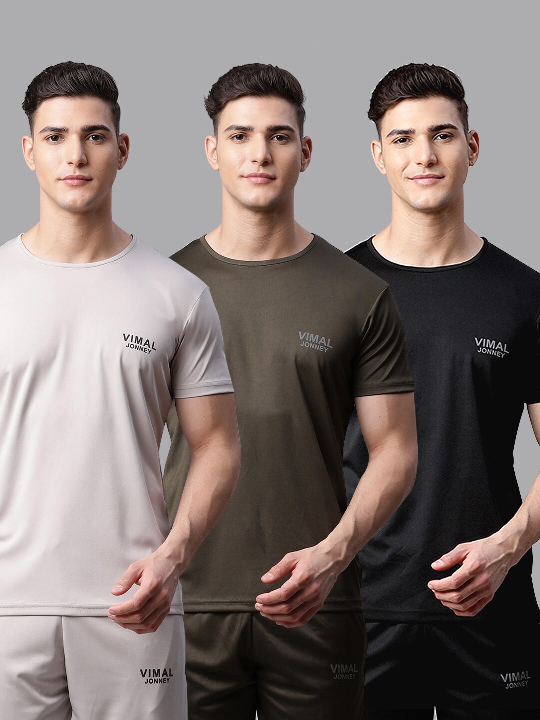 

MACK JONNEY JONNEY Men Set of 3 Solid Knitted T-shirts, Grey