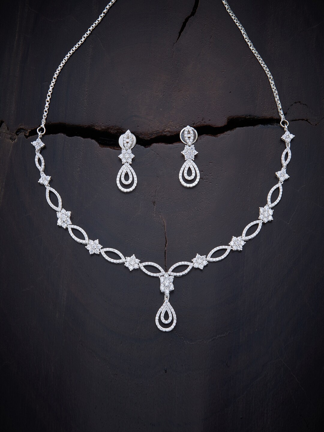 

Kushal's Fashion Jewellery White Rhodium-Plated Cubic Zirconia Jewellery Set