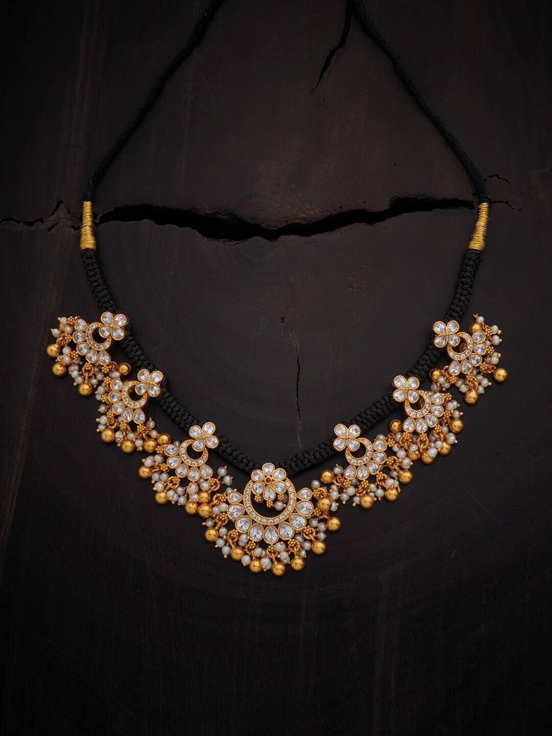 

Kushal's Fashion Jewellery Gold-Toned & White Silver Gold-Plated Temple Necklace
