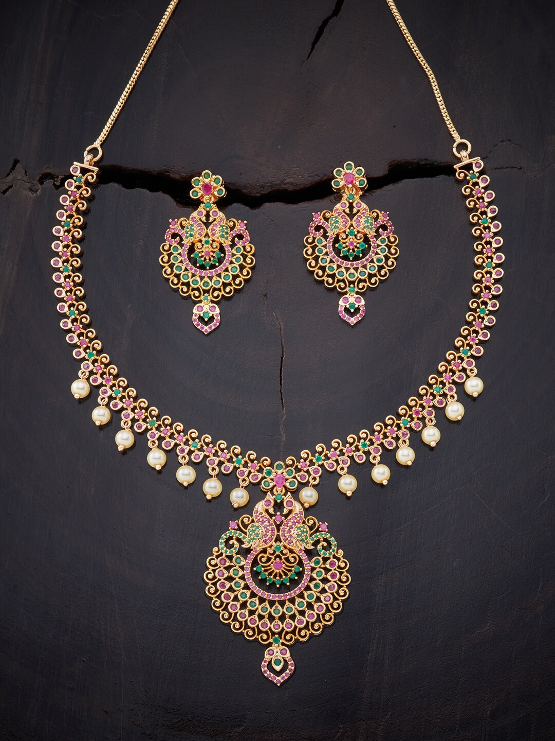 

Kushal's Fashion Jewellery Red & Green Gold-Plated Necklace