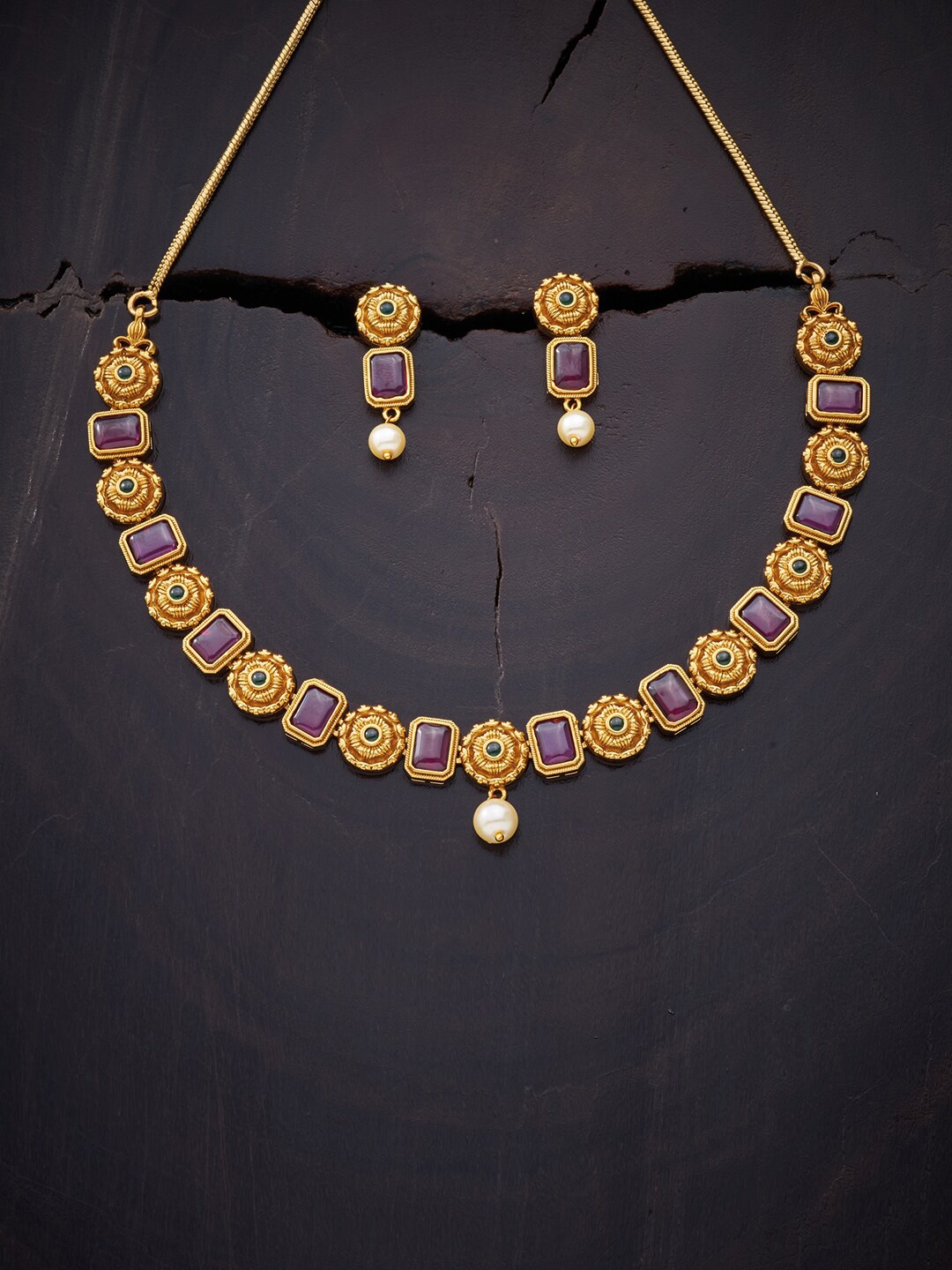 

Kushal's Fashion Jewellery Red & Green Gold-Plated Antique Necklace