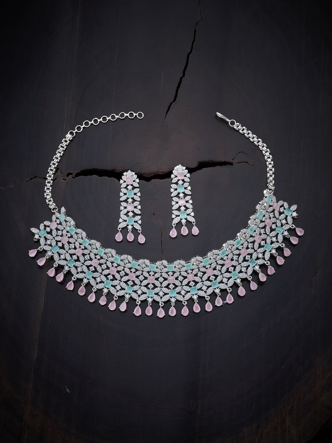 

Kushal's Fashion Jewellery Pink & Sea Green Rhodium-Plated Necklace