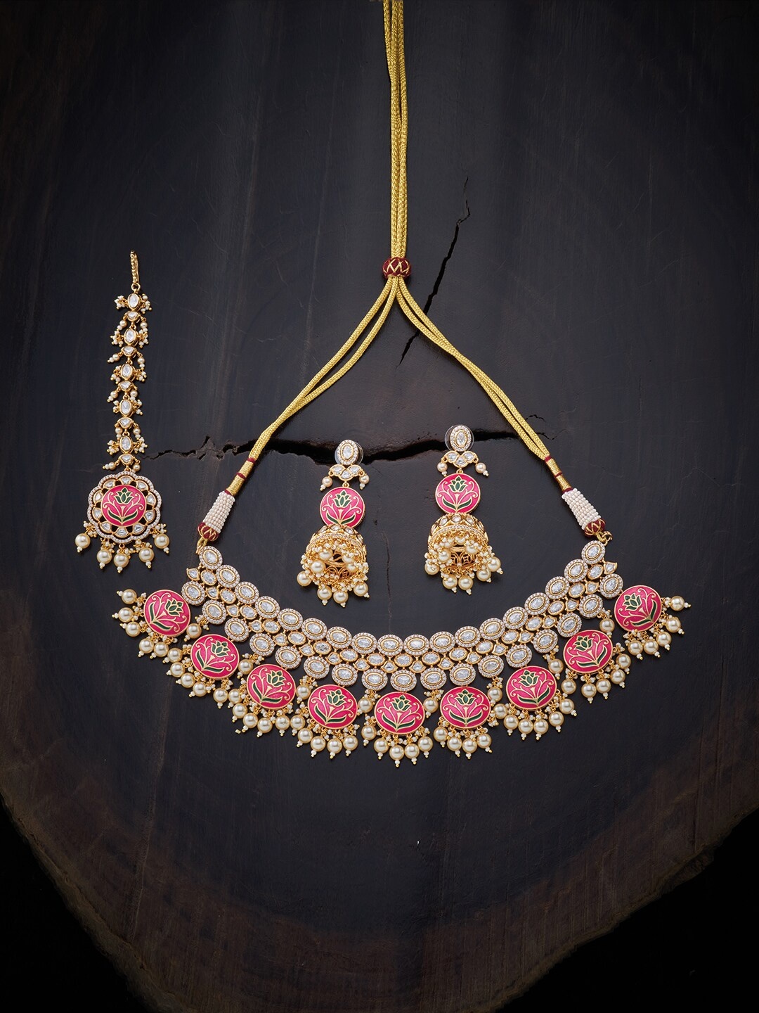 

Kushal's Fashion Jewellery White Gold-Plated Meenakari Necklace