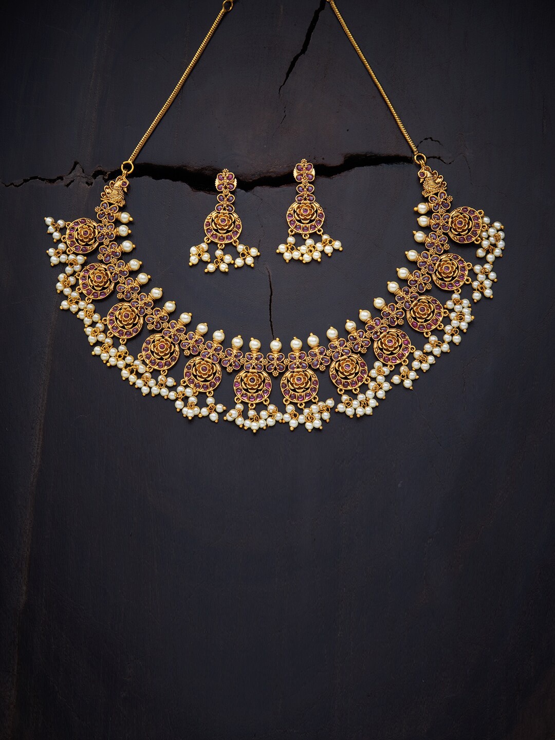 

Kushal's Fashion Jewellery Red Gold-Plated Antique Necklace Set