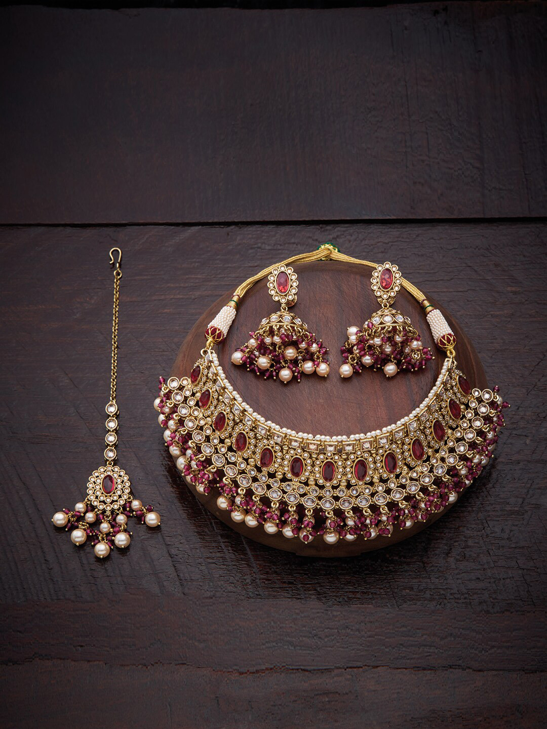 

Kushal's Fashion Jewellery Red Gold-Plated Jewellery Set