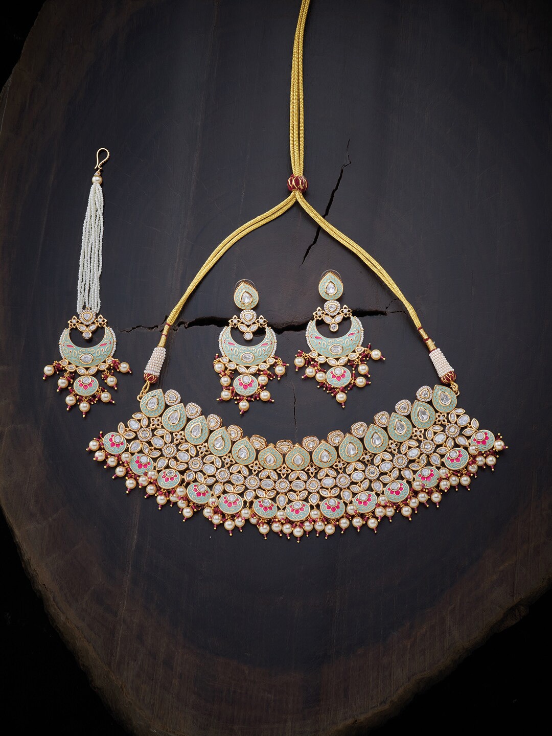 

Kushal's Fashion Jewellery Red Gold-Plated Meenakari Jewellery Set