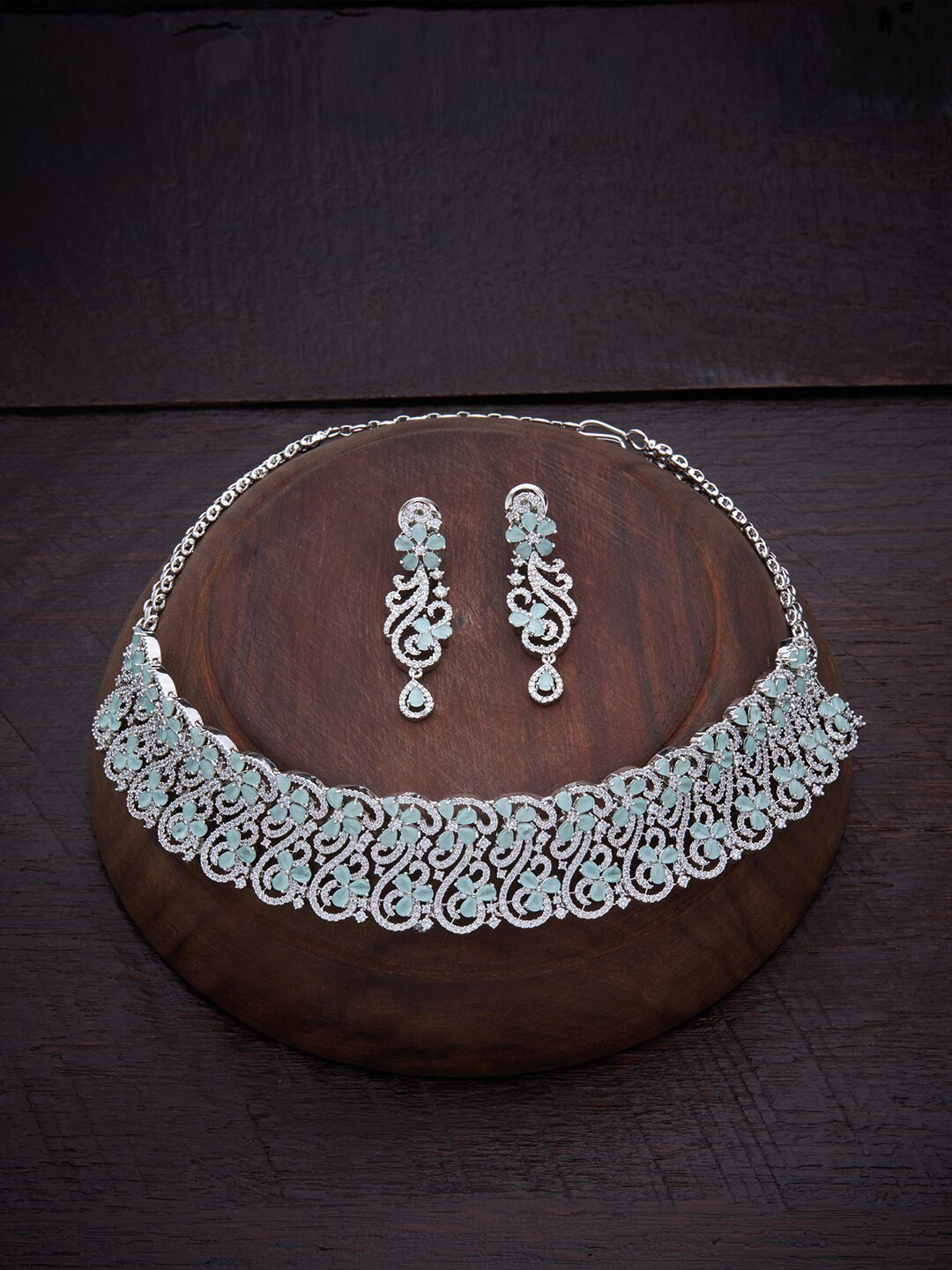

Kushal's Fashion Jewellery Sea Green Rhodium-Plated Jewellery Set