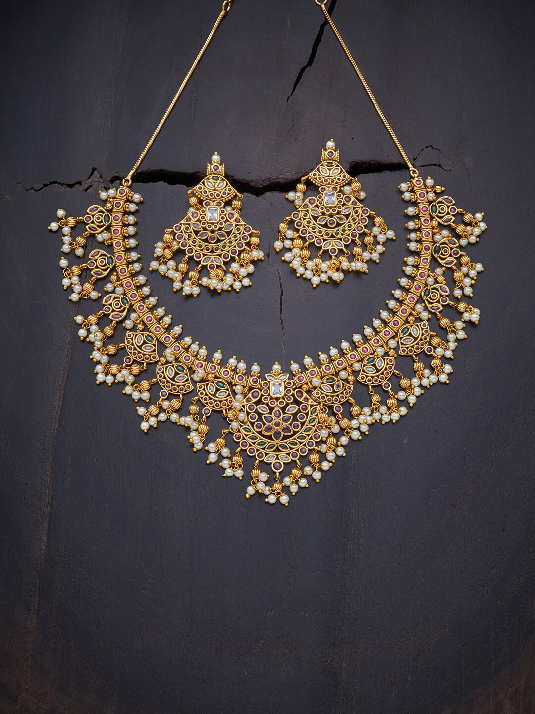 

Kushal's Fashion Jewellery Red & Green Gold-Plated Antique Necklace