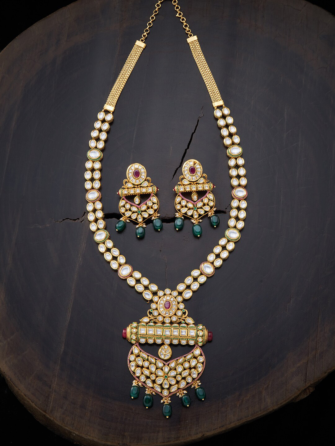 

Kushal's Fashion Jewellery Red Gold-Plated With Kundan Vilandi Necklace