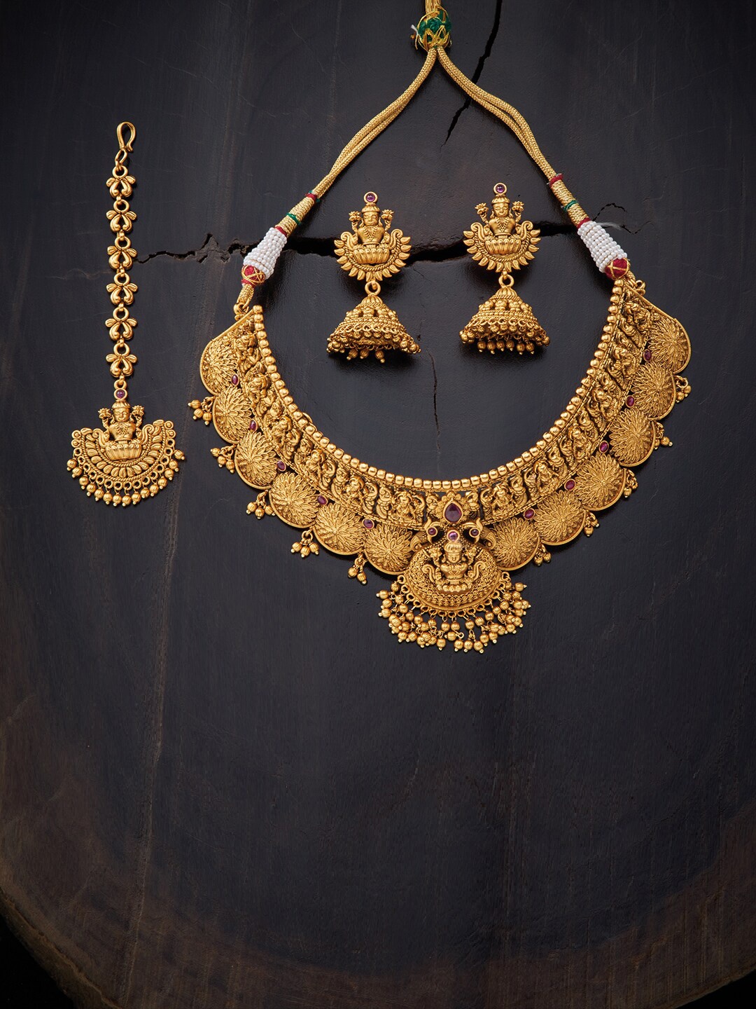 

Kushal's Fashion Jewellery Gold-Plated & Pink Antique Jewellery Set