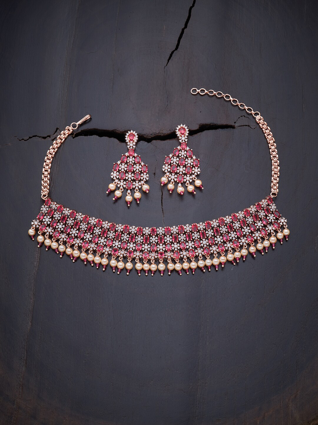 

Kushal's Fashion Jewellery Red Rose Gold-Plated & Cubic Zirconia Choker Jewellery Set