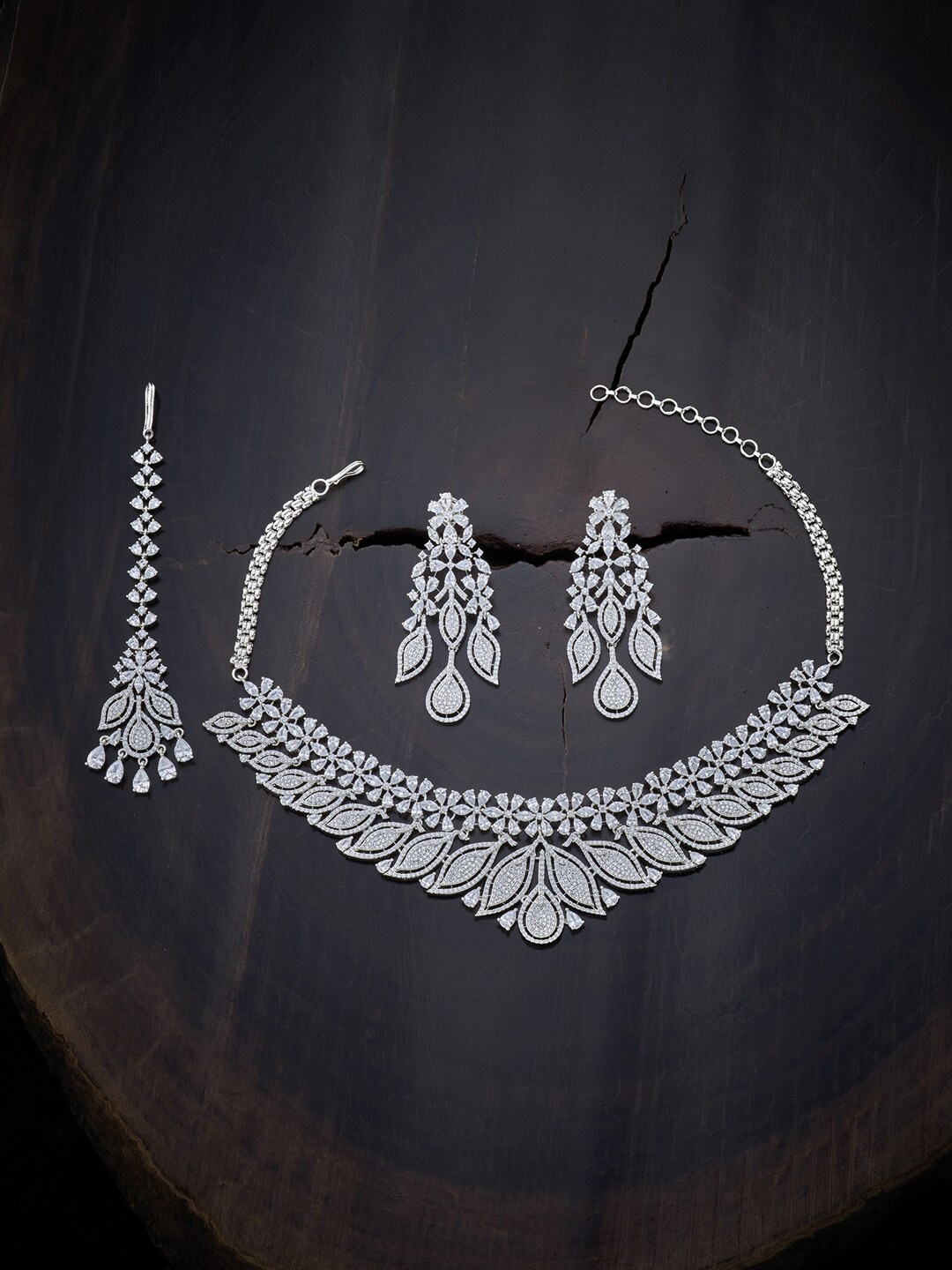 

Kushal's Fashion Jewellery White Rhodium-Plated Jewellery Set