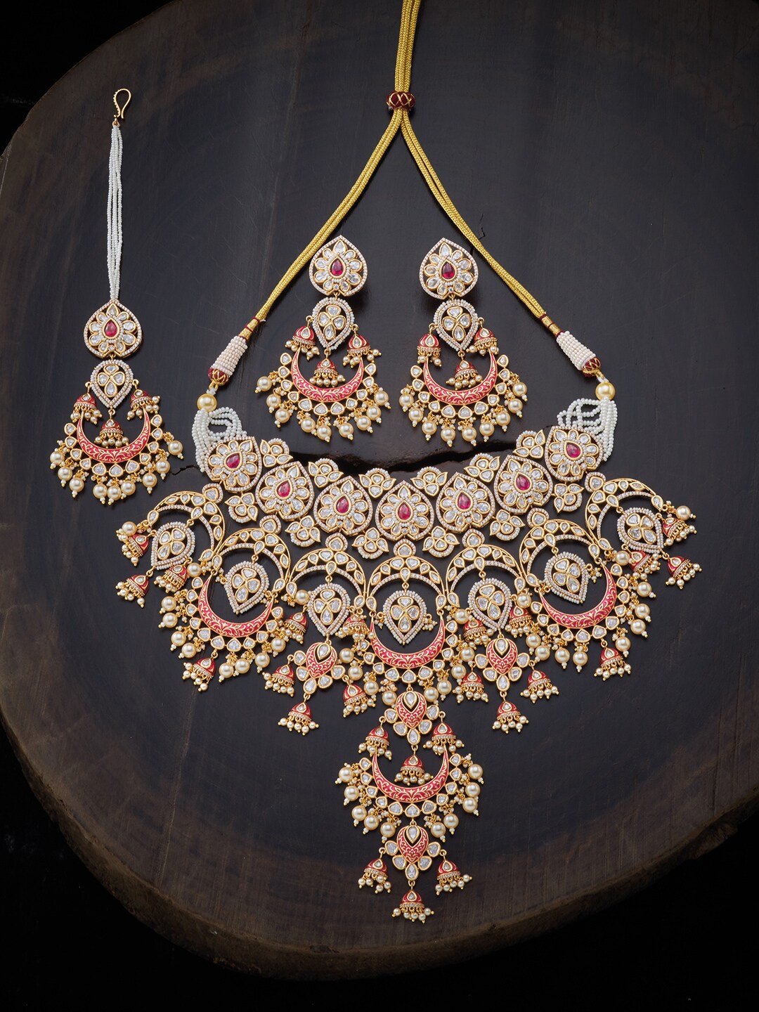 

Kushal's Fashion Jewellery Red Meenakari Jewellery Set