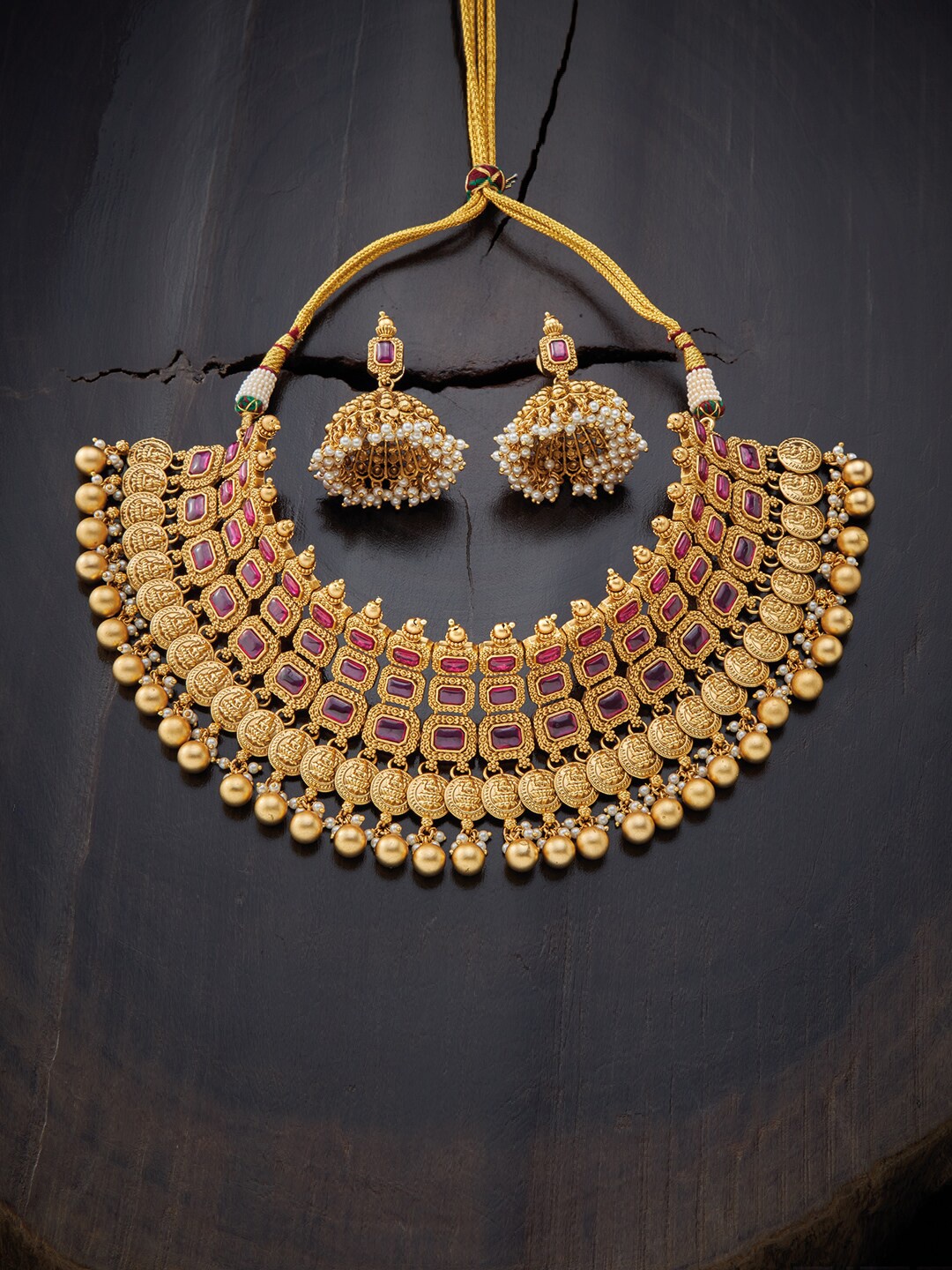 

Kushal's Fashion Jewellery Red Gold-Plated Jewellery Set