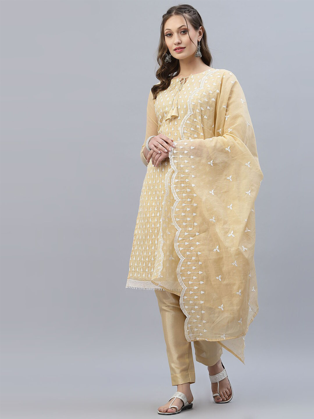 

Satrani Yellow & White Embroidered Unstitched Dress Material