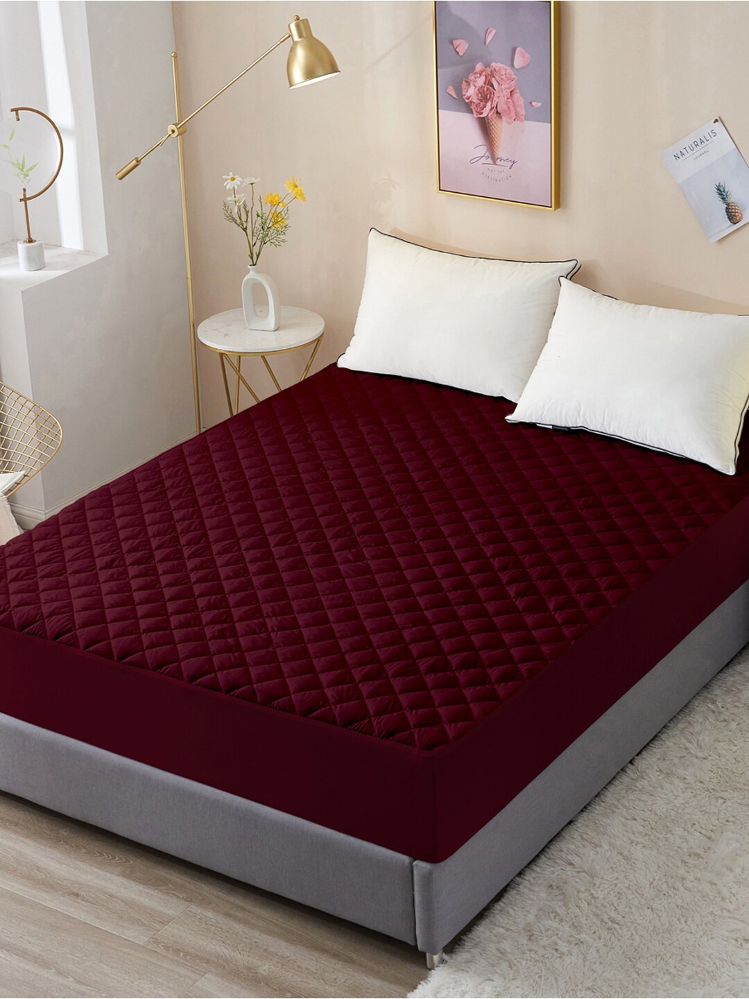 

DREAM CARE Maroon Solid Cotton Quilted Mattress Protector