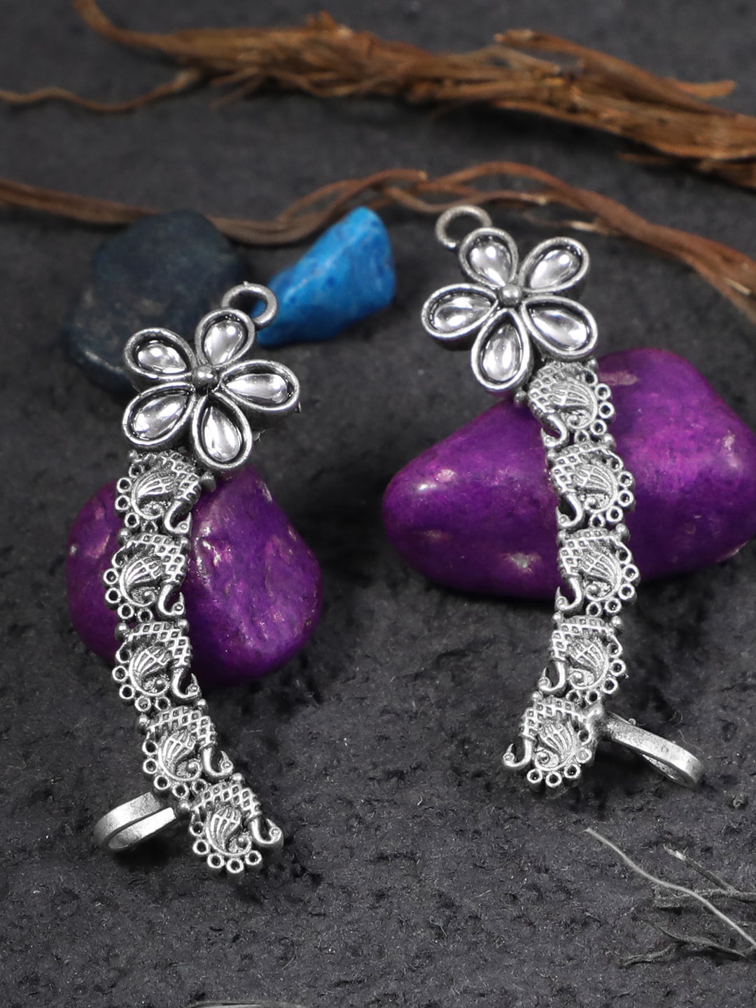 

Adwitiya Collection Silver-Toned Geometric Studs Earrings