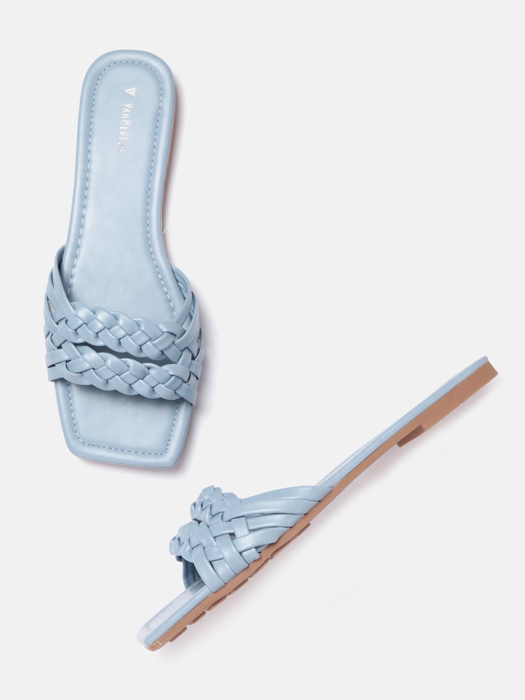 

Van Heusen Woman Blue Braided Woven Design Open Toe Flats