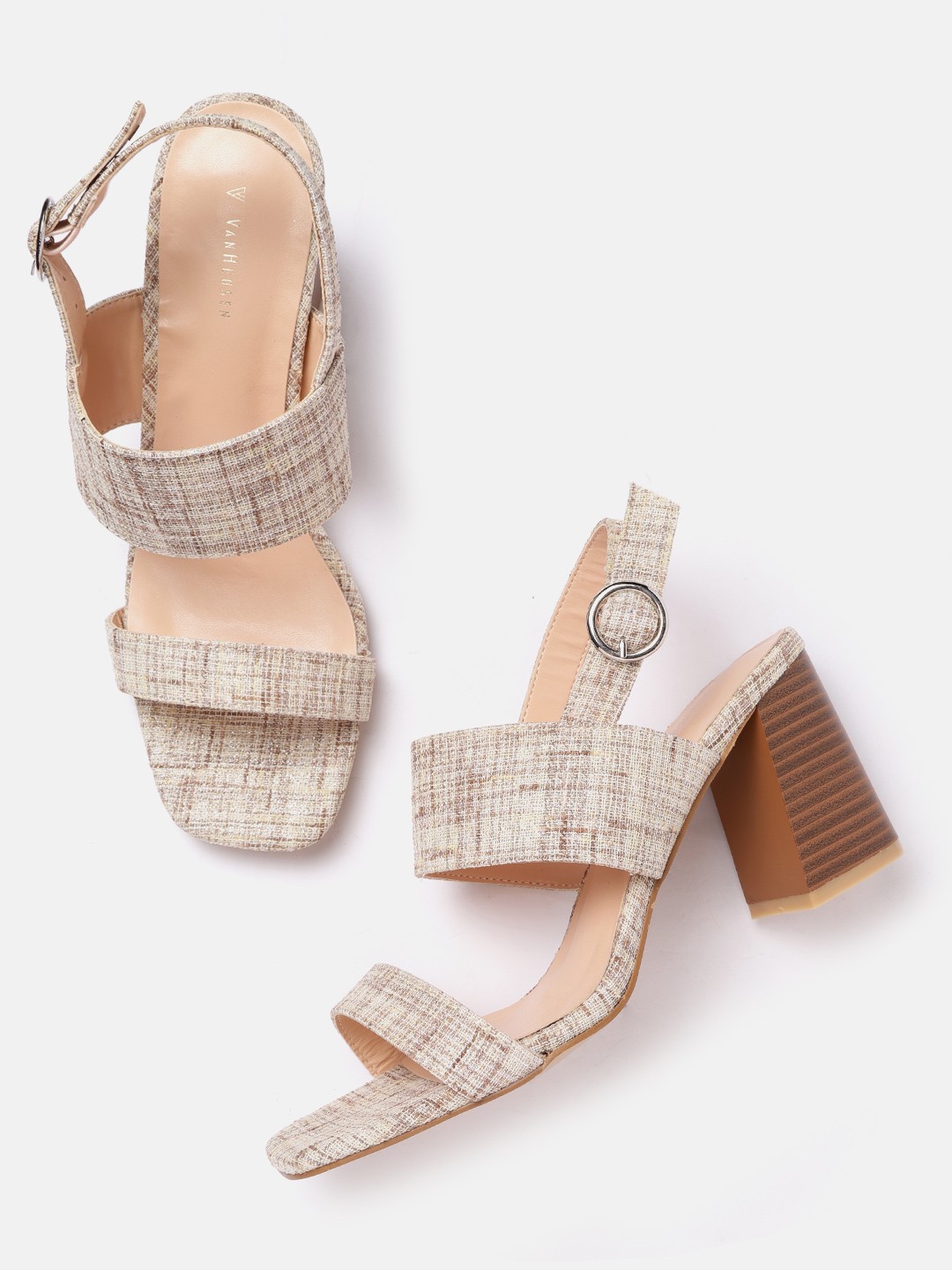

Van Heusen Woman Beige & Brown Self Checked Block Heels