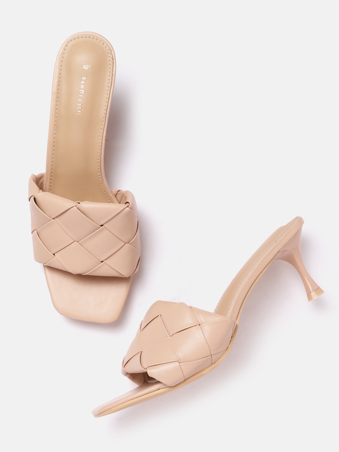 

Van Heusen Woman Beige Basket Woven Design Slim Heels