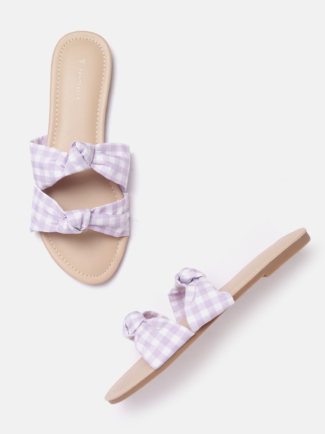 

Van Heusen Woman Lavender & White Checked Open Toe Flats