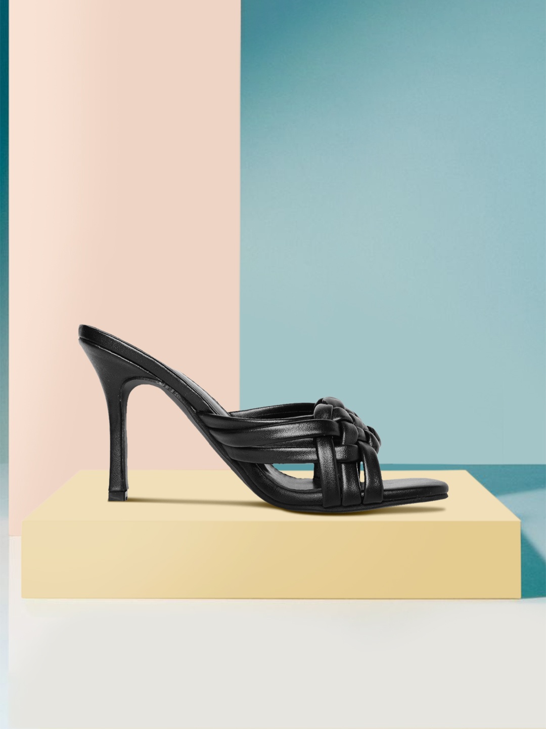 

Van Heusen Woman Black Braided Woven Design Stiletto Heels