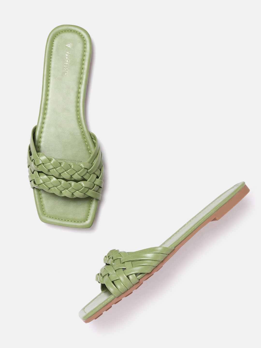 

Van Heusen Woman Green Basketweave Open Toe Flats