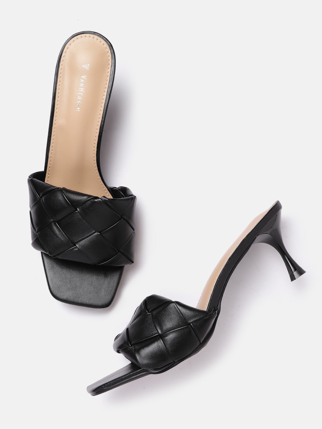 

Van Heusen Woman Black Basket Woven Design Heels