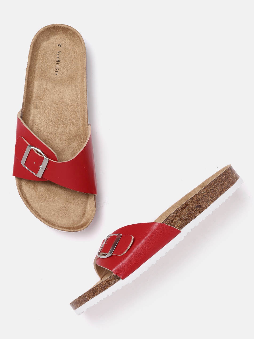 

Van Heusen Woman Women Red Solid Open Toe Flats with Buckles