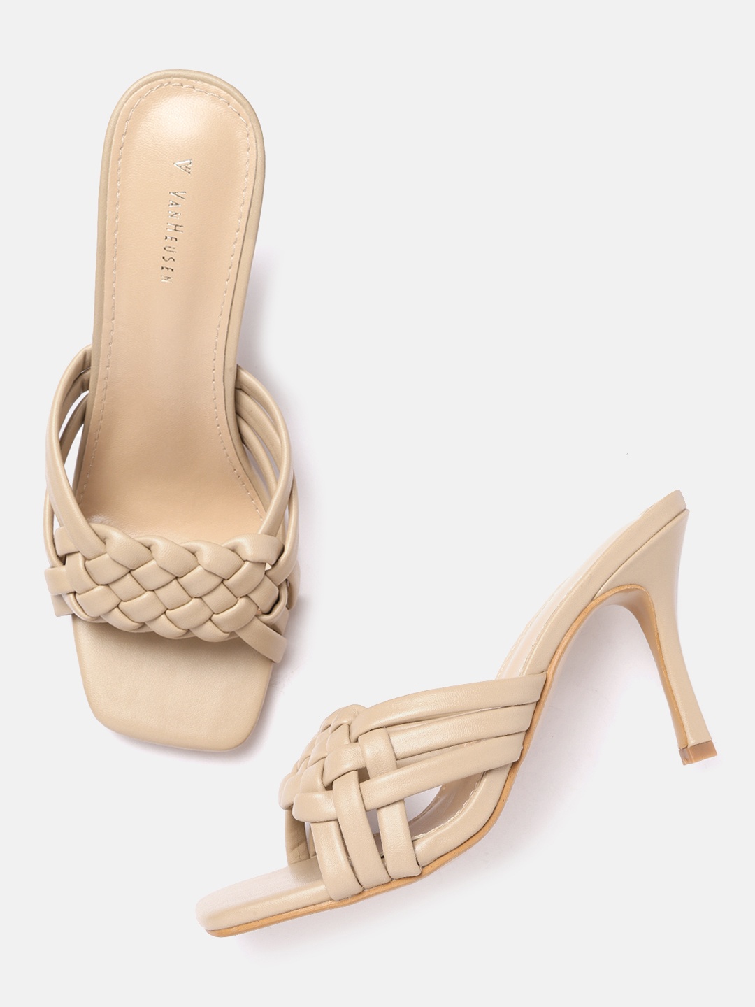 

Van Heusen Woman Beige Braided Woven Design Heels