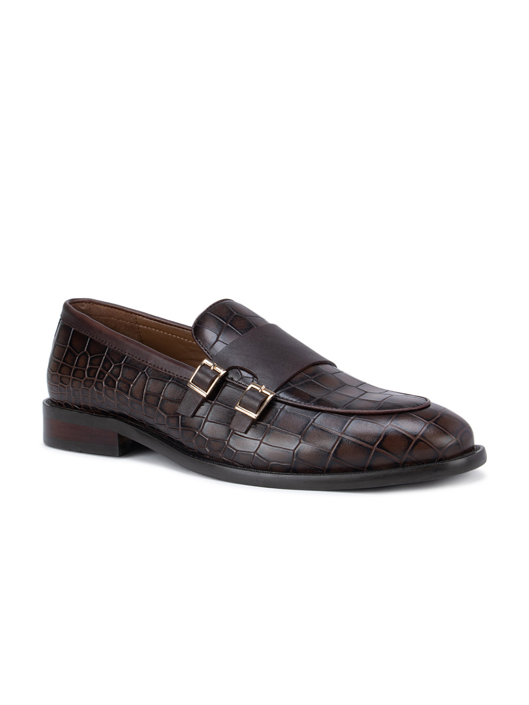 

ROSSO BRUNELLO Men Coffee Brown Textured Formal Monks